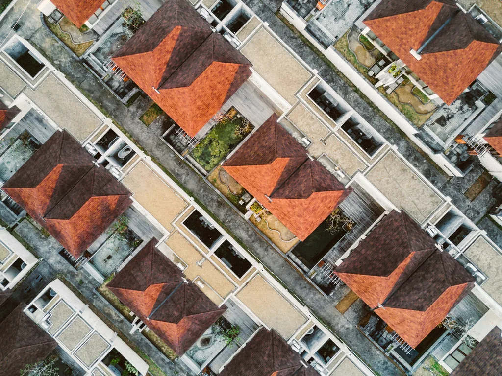 Solar panels installed across residential rooftops